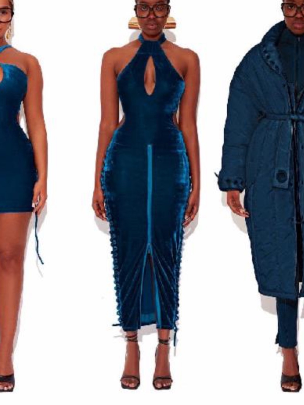Halter Velvet Midi Dress with Front Keyhole - Deep Teal